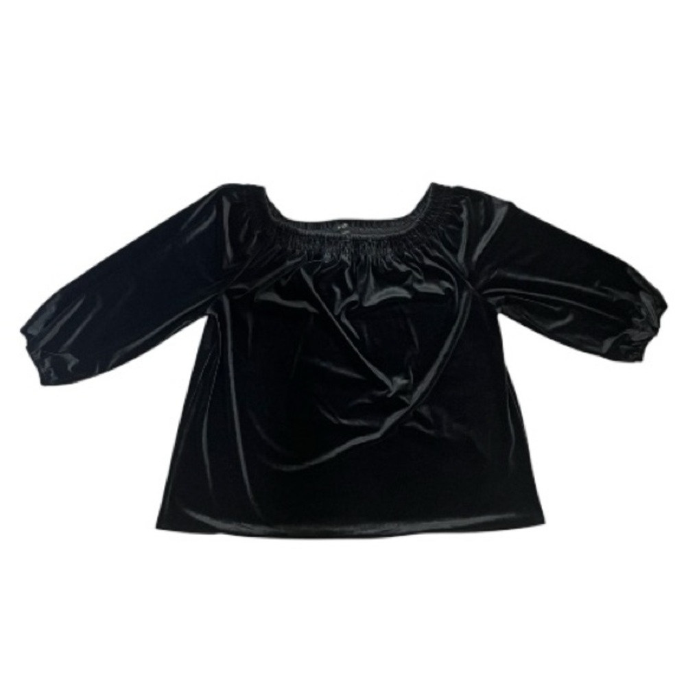 NWT J.Jill Wearever Collection Women’s Black Velvet Shoulder Puff Sleeve Top szL